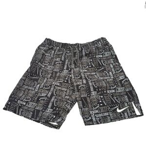 Nike Men's Size S All Over Logo Swim Shorts /Trunks Black Ships Next Day